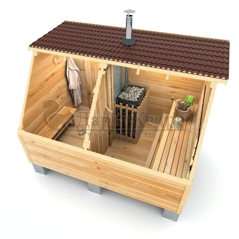 Каркасно-щитовая баня из кедра «Мини» с верандой